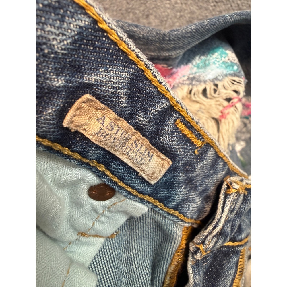 Polo Ralph Lauren Astor Boyfriend Slim Distressed Paint Splatter Jeans 30 Blue - Picture 11 of 11